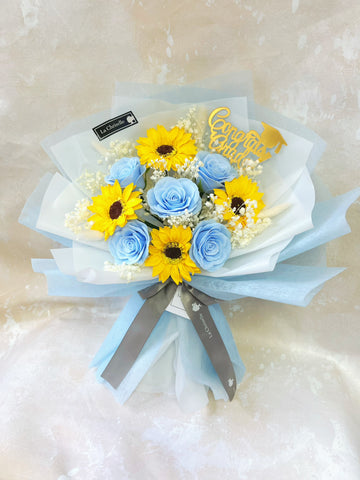 (番梘花)畢業花束系列—追逐夢想 太陽花 玫瑰花 乾燥花束