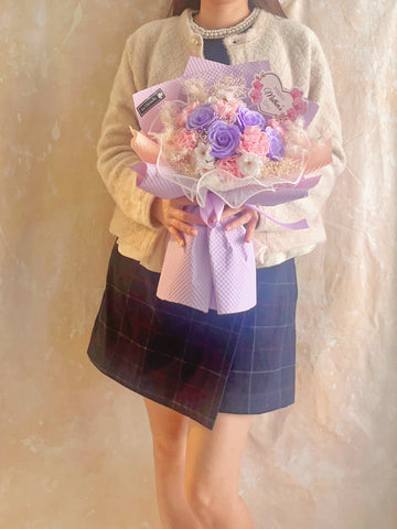 (番梘花)母親節花束系列— 十全十美玫瑰花 康乃馨乾燥花束