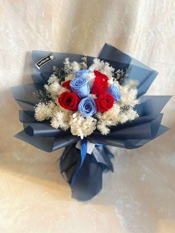 極具氣派 9枝保鮮玫瑰花束|保鮮花 永生花生日花束  preserved flower bouquet