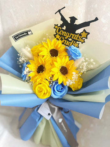 (番梘花) 陽光畢業天-畢業花束系列—太陽花 玫瑰花 乾燥花束