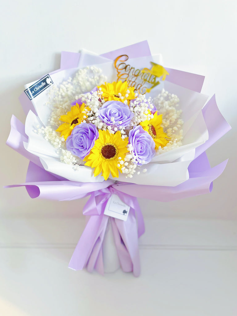(番梘花) 畢業花束系列—鵬程萬里 太陽花 玫瑰花 乾燥花束