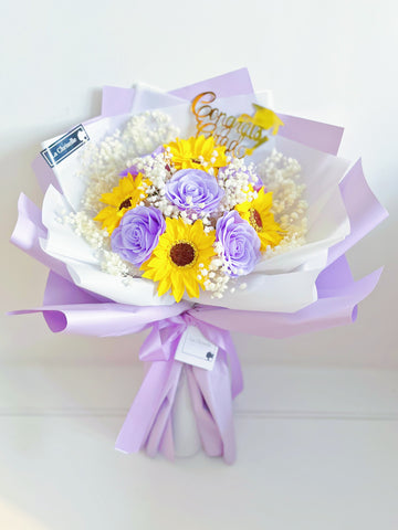 (番梘花) 畢業花束系列—鵬程萬里 太陽花 玫瑰花 乾燥花束