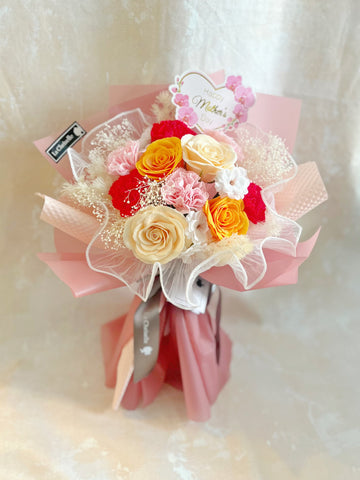(番梘花)母親節花束系列—完美媽媽玫瑰花 康乃馨乾燥花束