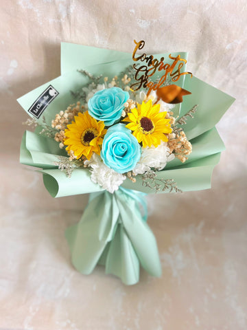 (番梘花) 美好回憶-畢業花束系列—太陽花 玫瑰花 乾燥花束