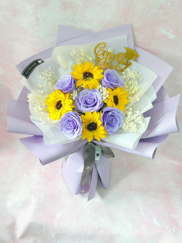 (番梘花)畢業花束系列—太陽花 玫瑰花 乾燥花束