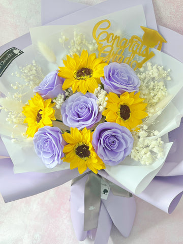 (番梘花)畢業花束系列—太陽花 玫瑰花 乾燥花束