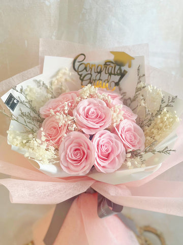 (番梘花)浪漫粉紅 玫瑰花   生日花束 乾燥花束  畢業花束系列