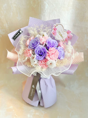 (番梘花)母親節花束系列— 十全十美玫瑰花 康乃馨乾燥花束