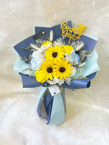 (番梘花)畢業花束系列—畢業夢 太陽花 玫瑰花 乾燥花束