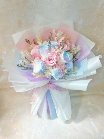 甜蜜戀愛 9 枝漸變色保鮮玫瑰花束|保鮮花 永生花生日花束