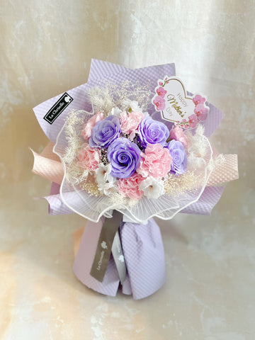 (番梘花)母親節花束系列— 十全十美玫瑰花 康乃馨乾燥花束