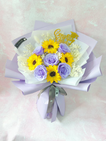 (番梘花)畢業花束系列—太陽花 玫瑰花 乾燥花束