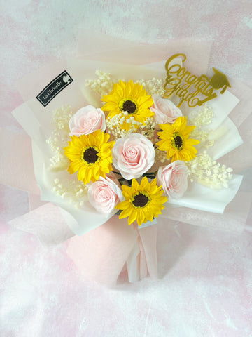番梘花）畢業花束系列—太陽花 玫瑰花 乾燥花束