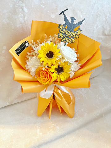 (番梘花) 美好的回憶-畢業花束系列—太陽花 玫瑰花 乾燥花束