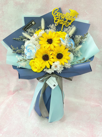 (番梘花)畢業花束系列—畢業夢 太陽花 玫瑰花 乾燥花束