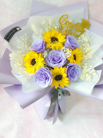 (番梘花)畢業花束系列—太陽花 玫瑰花 乾燥花束