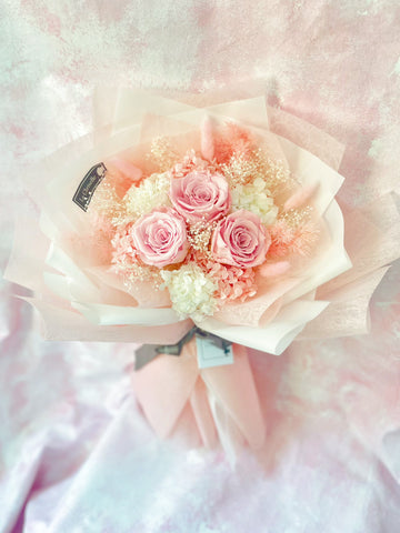 (有現貨）我愛你系列- 三枝粉紅保鮮玫瑰花束 永生花 I Love You Preserved Roses Bouquet