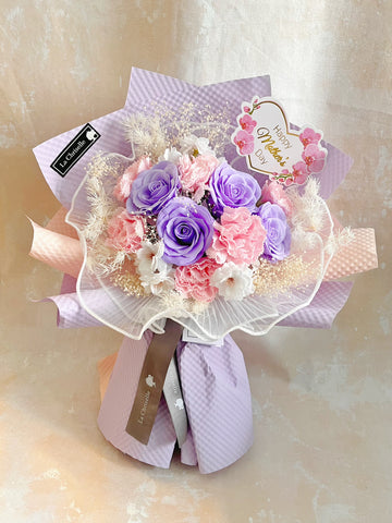 (番梘花)母親節花束系列— 十全十美玫瑰花 康乃馨乾燥花束