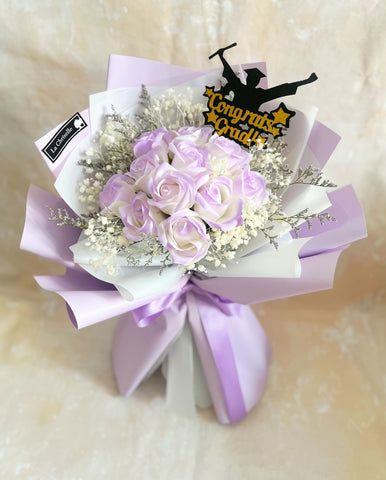 (番梘花)畢業花束系列—紫仙子 漸變紫畢業玫瑰花 乾燥花束