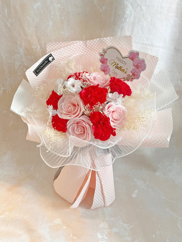 (番梘花)母親節花束系列— 漂亮媽媽玫瑰花 康乃馨乾燥花束