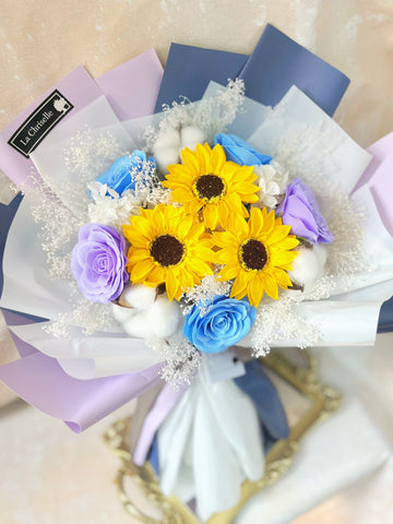 (番梘花)畢業花束系列—樂天 太陽花 乾燥花束 向日葵 玫瑰
