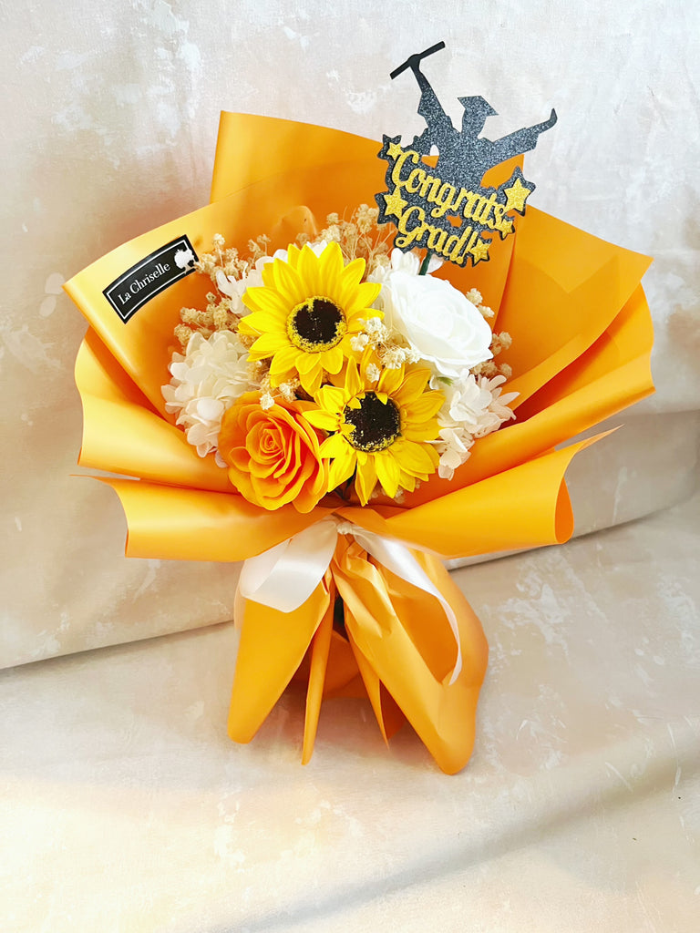 番梘花) 美好的回憶-畢業花束系列—太陽花 玫瑰花 乾燥花束