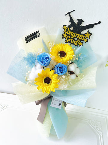 畢業花束系列— 保鮮玫瑰花 番梘太陽花 乾燥花束