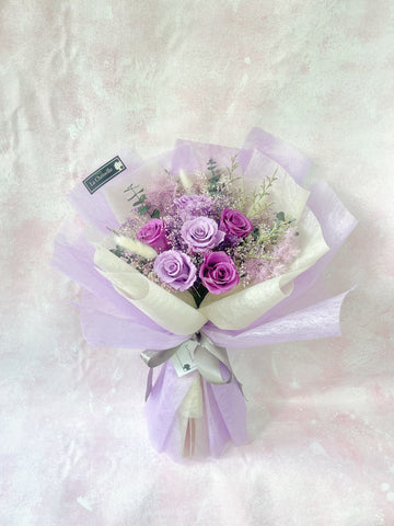 無盡的愛～6 枝紫色保鮮玫瑰花 永生花 束  Forever  Love Preserved Purple Rose  Flower Bouquet