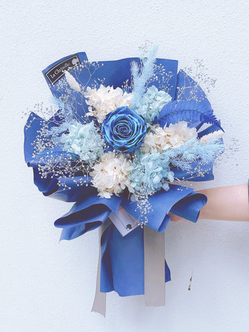 金屬系寶藍色玫瑰保鮮花束 永生花束Metallic Blue  tune Preserved Roses Bouquet