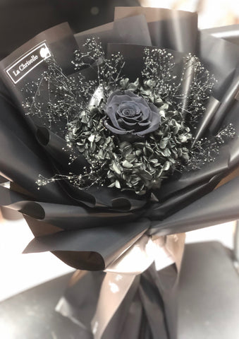 白色情人節系列-黑色保鮮玫瑰花束 