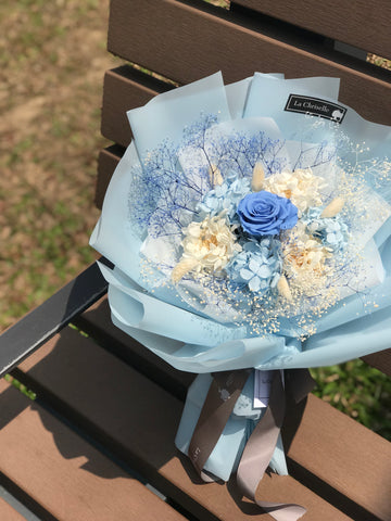 藍天與白雲藍色保鮮玫瑰花束 永生花束Blue Preserved Rose Bouquet