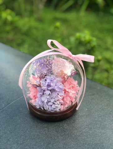 相愛-粉紅粉紫玫瑰花水晶球保鮮花 永生花Pink Purple Rose Preserved Flowers Crystal Ball Gift