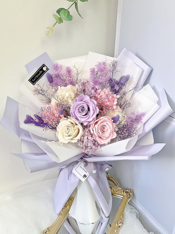 我愛你系列- 三枝粉紅/紫色/ 白色保鮮玫瑰花束 永生花 