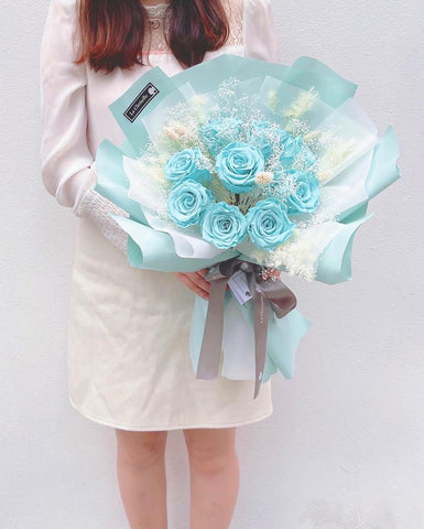 Tiffany Blue 天長地久9 枝保鮮玫瑰花永生花束  生日求婚花束Tiffany Blue Forever Love Preserved Roses Bouquet