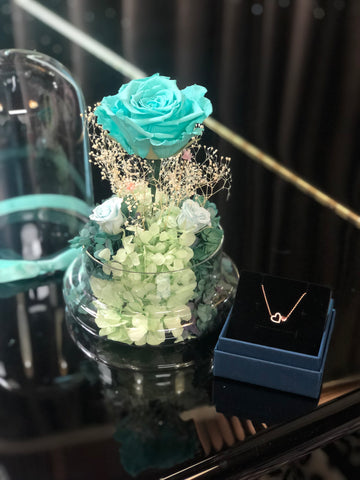 （套裝) Tiffany Blue 玫瑰花園保鮮花禮 Mint Green Preserved Flowers