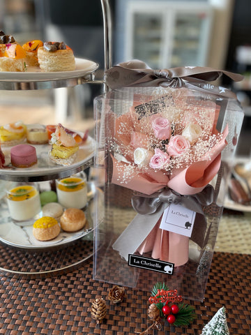 *迷你* 版天長地久9枝粉紅白保鮮玫瑰花永生花束  Le Petit Forever Love Preserved Pink Rose  Flower Bouquet