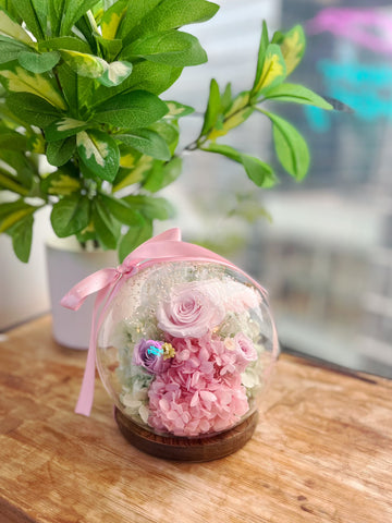 浪漫水晶球保鮮花 Boule de Cristal Crystal Ball Pink Preserved Flowers