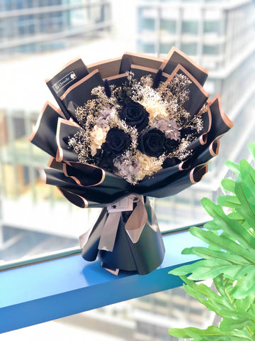 黑之呼吸系列-3 枝黑色保鮮玫瑰花永生花束 Mini Surprise Black Preserved Rose Bouquet