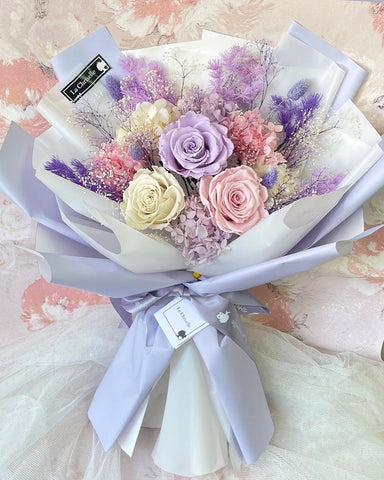 我愛你系列- 三枝粉紅/紫色/ 白色保鮮玫瑰花束 永生花 