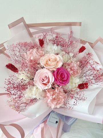 我愛你-粉红色系三枝保鮮花 永生花 束 Pink Preserved Roses Bouquet