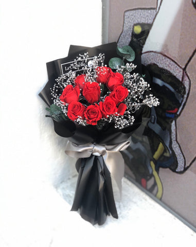 (有現貨)*迷你*版天長地久9枝紅色保鮮玫瑰花永生花束  Le Petit Forever Love Red Preserved Rose Flower Bouquet