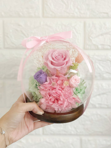 浪漫水晶球保鮮花 Boule de Cristal Crystal Ball Pink Preserved Flowers