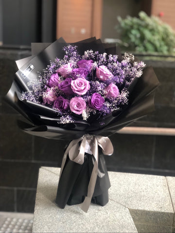 (10天預訂)12枝紫色保鮮玫瑰花 永生花 束  Forever  Love Preserved Purple Rose  Flower Bouquet