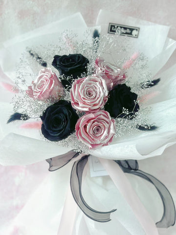 BlackPink -7枝黑色粉紅色保鮮玫瑰花束 永生花 Black Pink Preserved Roses Bouquet