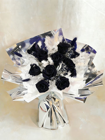 (情人節預訂)  高冷黑 11 枝保鮮玫瑰花束｜保鮮花 永生花生日花束 Black Preserved Flower Bouquet