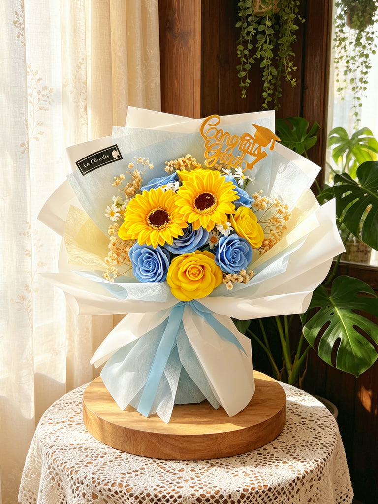 （番梘花）畢業花束系列—太陽仲夏 太陽花 玫瑰花 乾燥花束