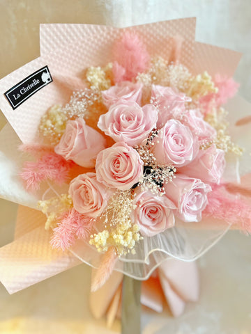 11 枝粉紅色保鮮玫瑰花束｜保鮮花 永生花生日花束 11 Pink Rose Preserved Flower Bouquet