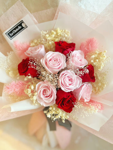 浪漫的一夜 10枝保鮮玫瑰花束｜保鮮花 永生花生日花束 pink red preserved flower bouquet