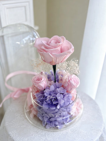 （情人節預訂）浪漫情人 粉紅色 玫瑰花園保鮮花禮 永生花 玻璃罩 花瓶 擺設  Best Seller La Romance in pink  Preserved Flowers