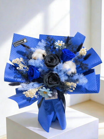 巴黎晚上 4 枝保鮮玫瑰花束｜保鮮花 永生花生日花束 blue black midnight in Paris Preserved Flower Bouquet
